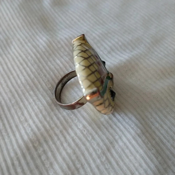 Metal  Owl Ring with Black Eyes, 6.5 - Picture 3 of 4
